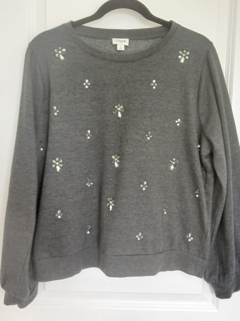 J.Crew Gray Jeweled Embellished Crewneck Sweatshirt Size L - Picture 3 of 7